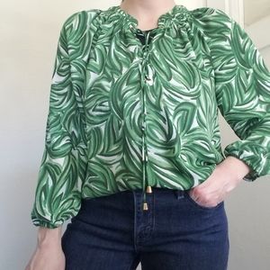 Womens Tropical Boho Peasant Blouse Sz Small Lace Up Neckline